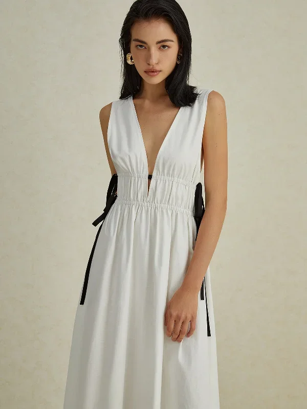 backless-v-neck-drawstring-long-dress