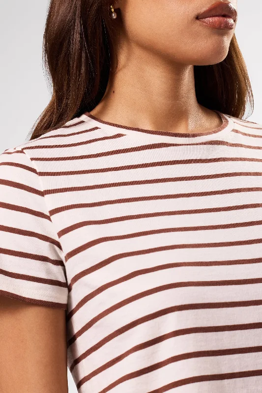 Berkeley Organic Cotton Tee - Ivory Espresso Stripe