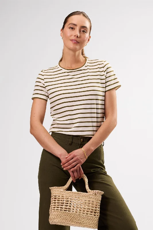 Berkeley Organic Cotton Tee - Ivory Olive Stripe