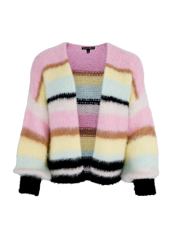 Black Colour - Bckarma Striped Cardigan - Soft Pastel