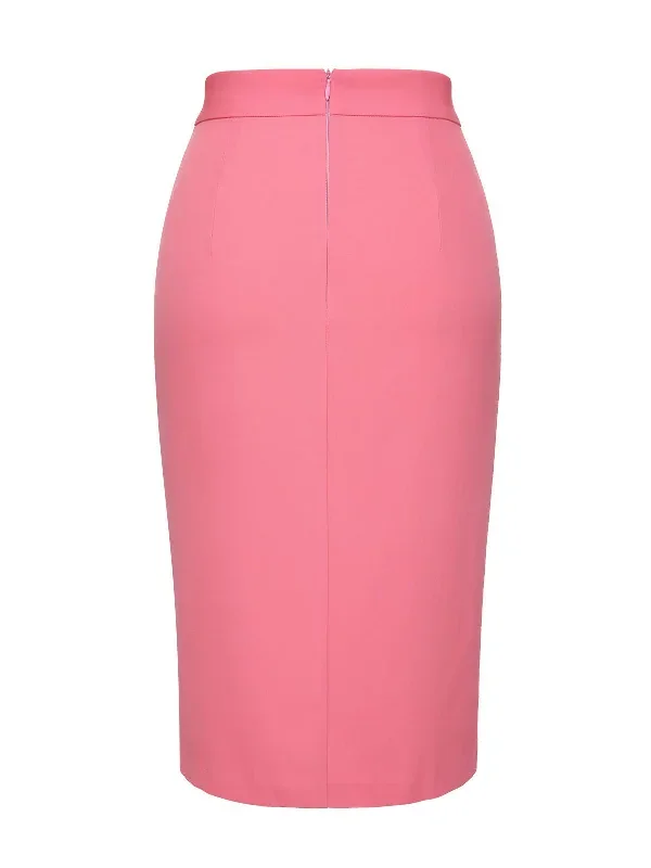 black-pink-1960s-buttoned-patchwork-slit-skirt