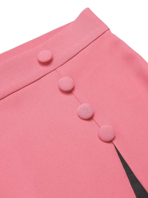 black-pink-1960s-buttoned-patchwork-slit-skirt