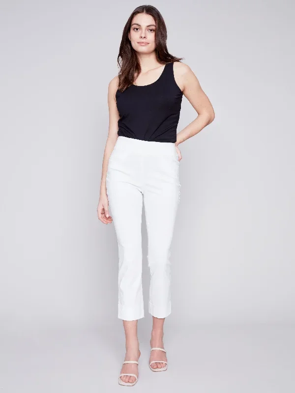 Capri Pants with Hem Slit - White