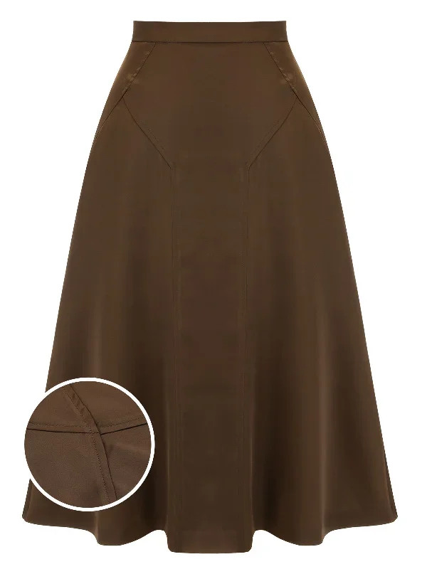 Coffee 1940s High Waist Solid Skirt