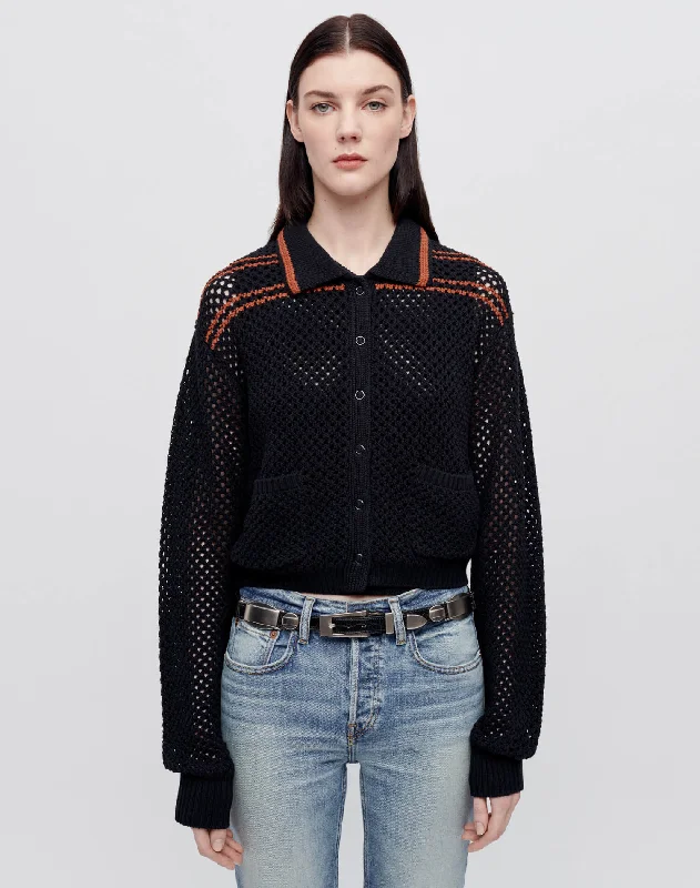 Crochet Mesh Polo Cardi - Black Combo