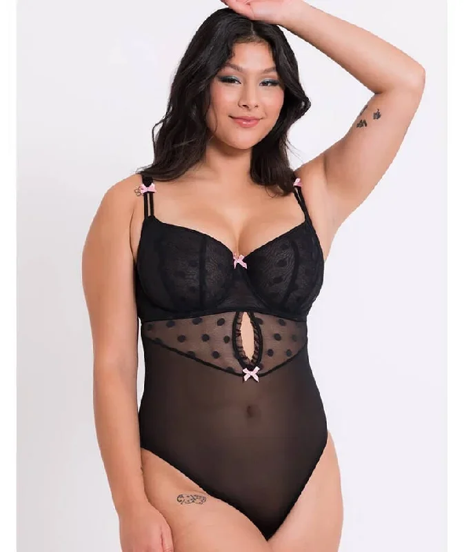 Curvy Kate Frill Me Balcony Bodysuit - Black/Pink