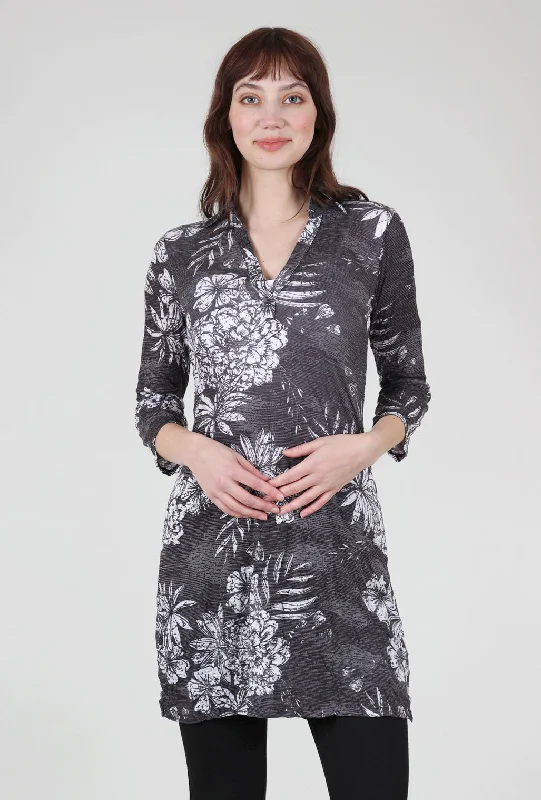 3/4-Sleeve Polo Dress, Onyx Print