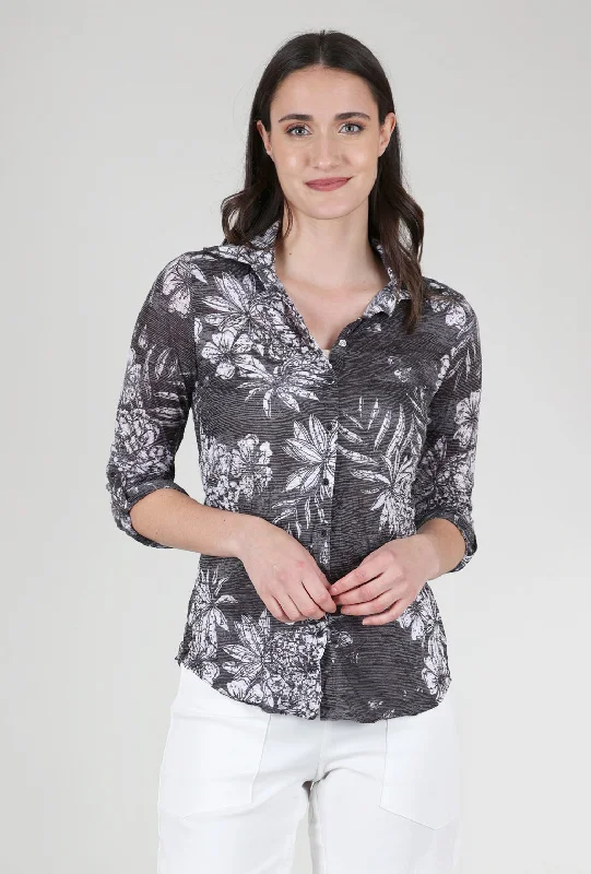 Roll-Up Sleeve Crinkle Shirt, Onyx Print