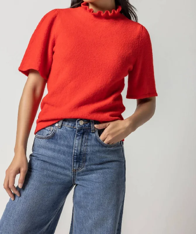 Elbow Sleeve Mock Neck Sweater In Flame