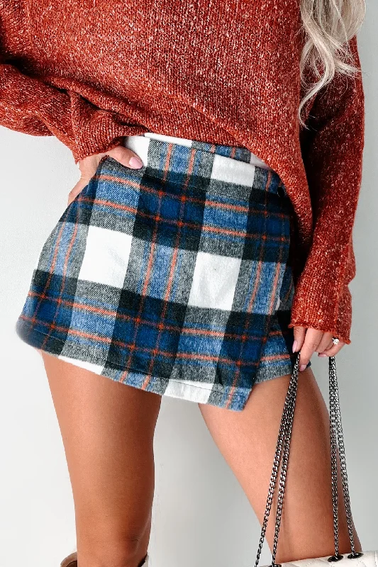 Ever So Posh Plaid Wrap Skort (Blue Mix)