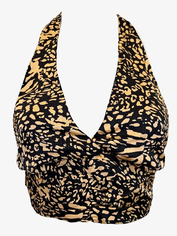 First Muse Leopard Halter Crop Top Size S