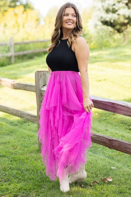 Fuchsia Tulle Maxi Skirt