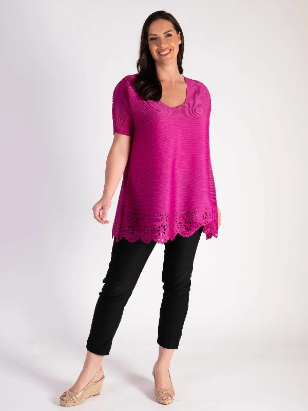 fuschia-plisse-short-sleeve-top-with-hem-cut-out-detail