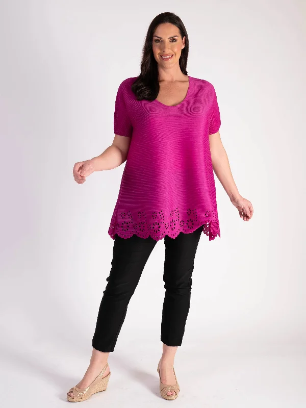 fuschia-plisse-short-sleeve-top-with-hem-cut-out-detail