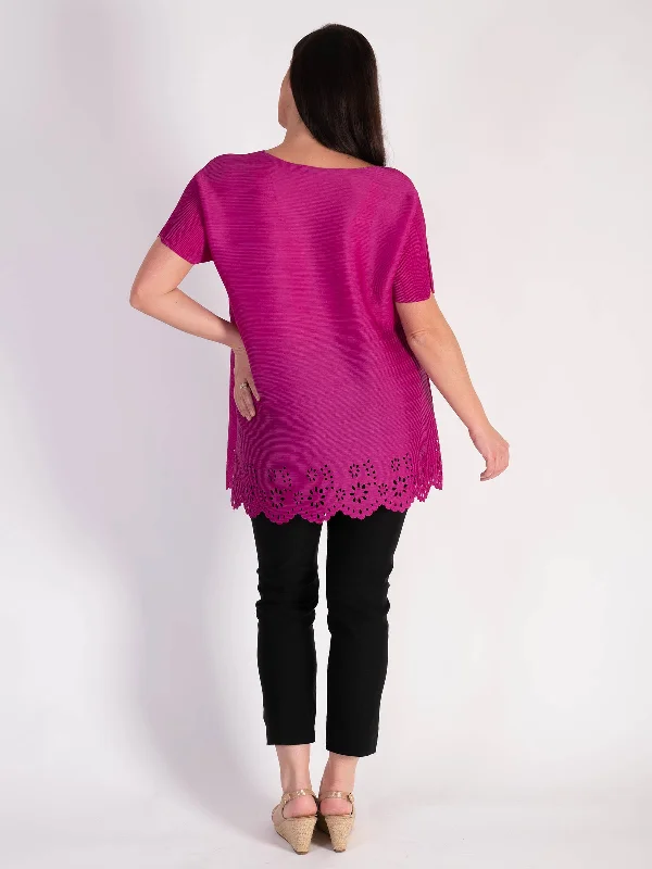 fuschia-plisse-short-sleeve-top-with-hem-cut-out-detail