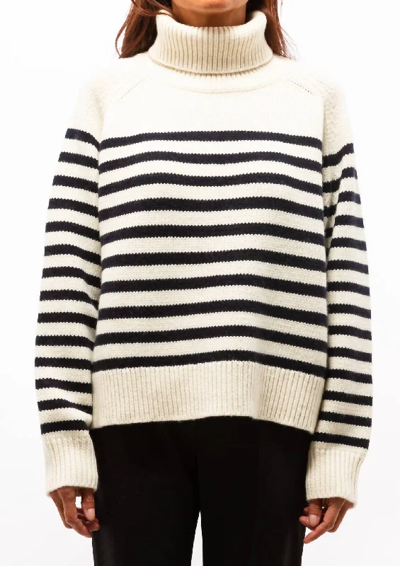 Gideon Sweater In Ivory/dark Navy Stripe