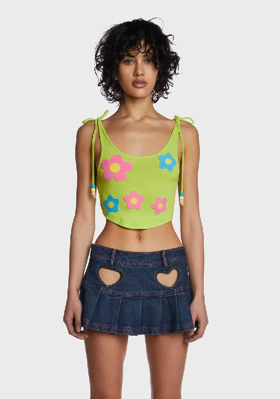 Green Flower Crop Top