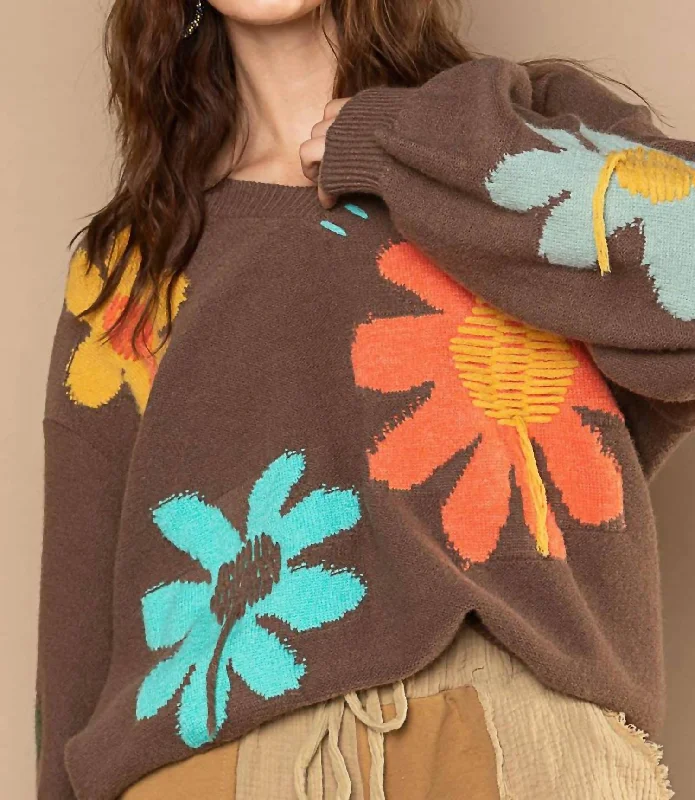 happy-days-v-neck-floral-sweater-with-fringe-details-in-chocolate-brown