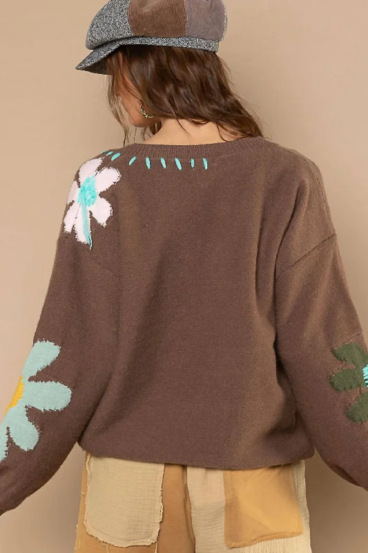 happy-days-v-neck-floral-sweater-with-fringe-details-in-chocolate-brown