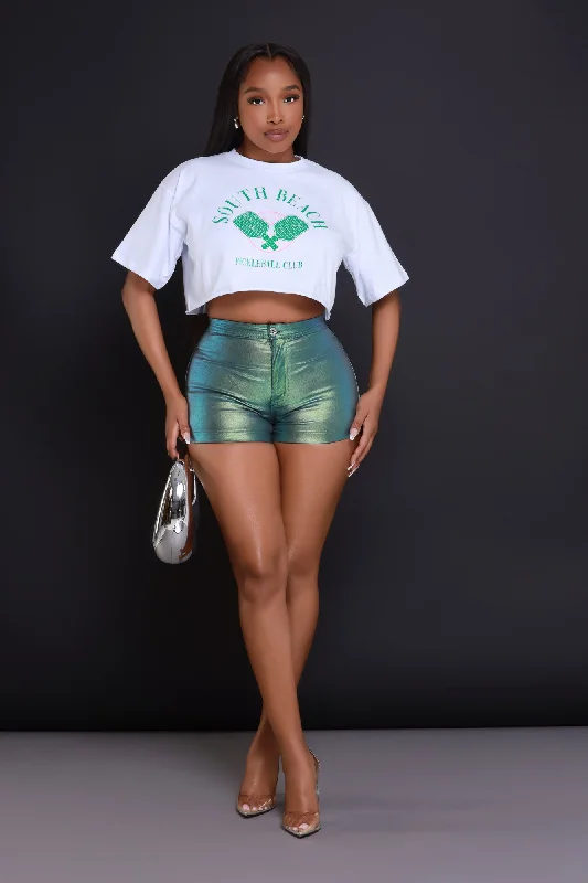 Heat Wave High Waist Metallic Shorts - Green