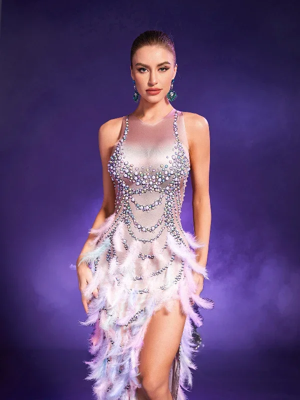 inina-pearl-feather-asymmetric-dress