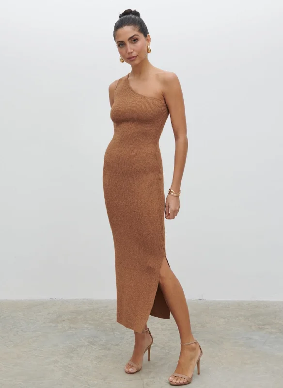 Juno One Shoulder Knit Midaxi Dress - Almond