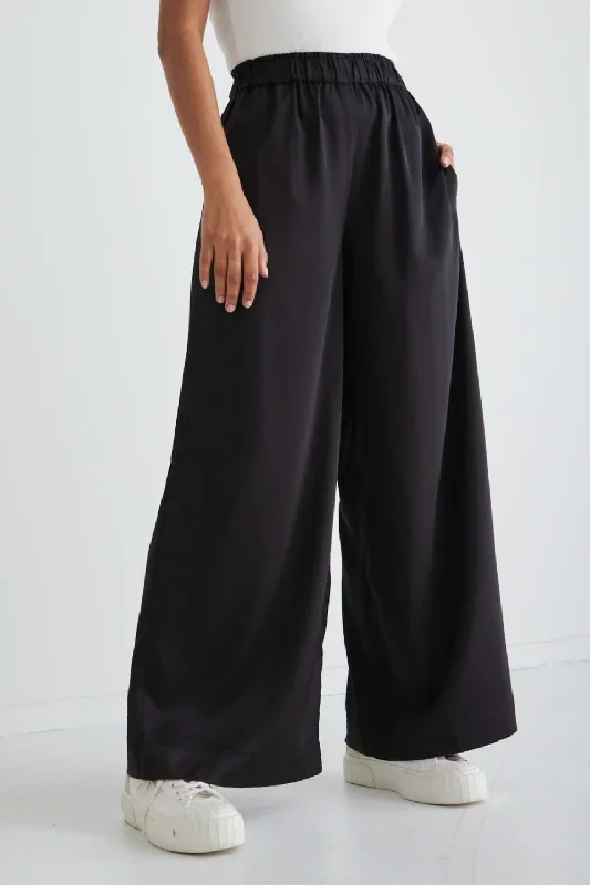 Luxury Black Satin Wide Leg Pants