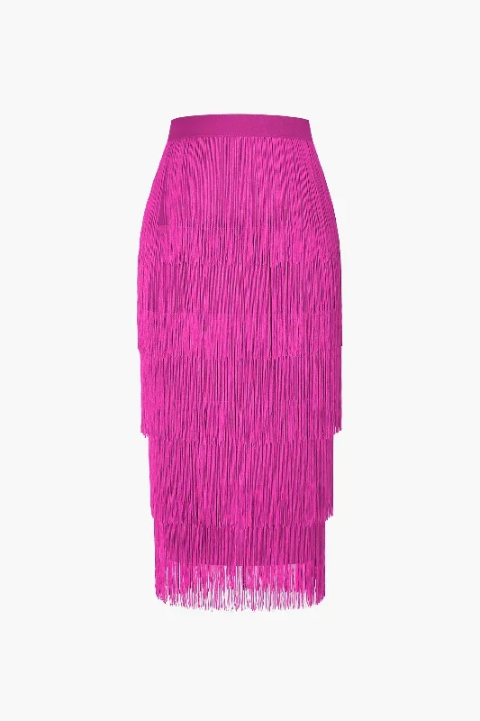 Fringed Tiered Midi Skirt