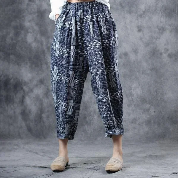 Modern linen clothes Fitted Ethnic Style Printed Summer Harem Pants