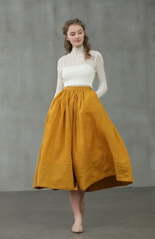 mustard-yellow-midi-linen-skirt-linennaive