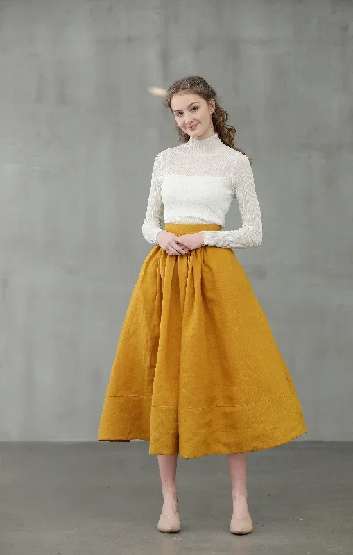 mustard-yellow-midi-linen-skirt-linennaive