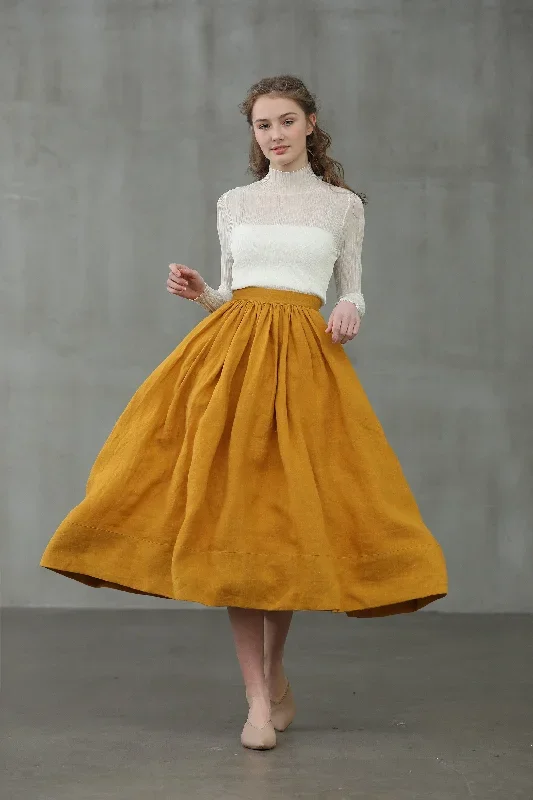 mustard-yellow-midi-linen-skirt-linennaive