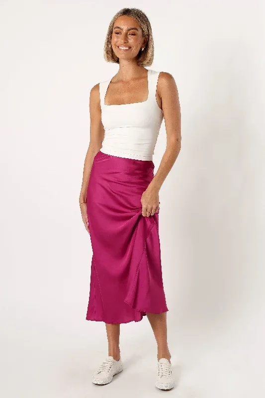 Nellie Satin Midi Skirt - Magenta