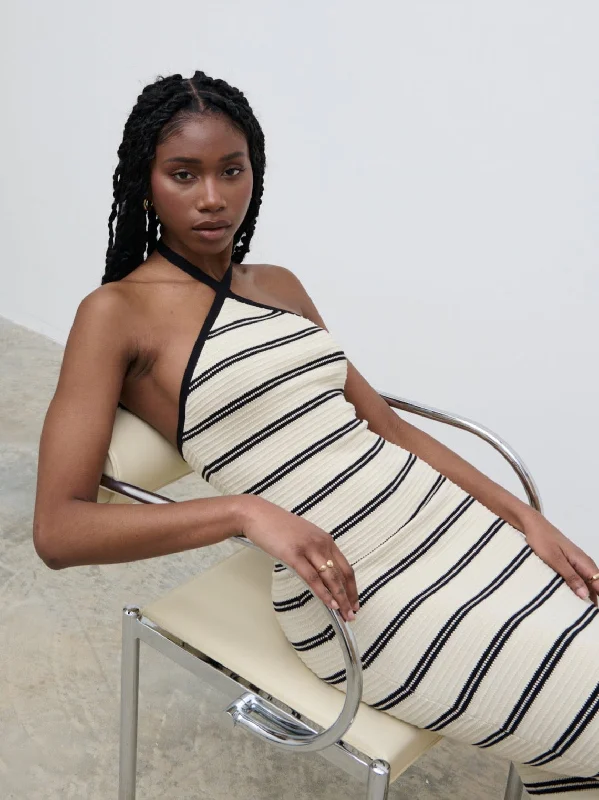 Octavia Contrast Stripe Knit Maxi Dress - Cream