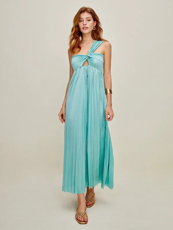 one-shoulder-cutout-pleated-dress