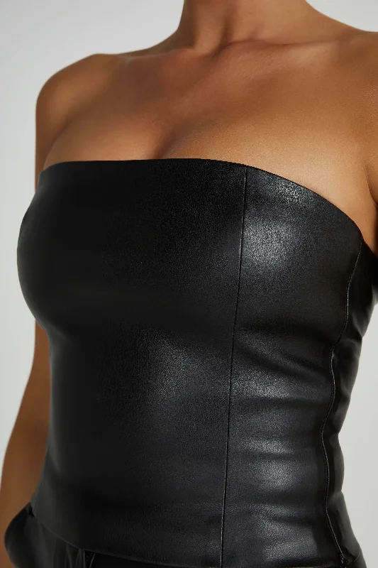 pamela-faux-leather-strapless-top-black