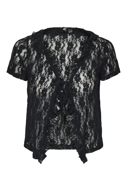 Pieces - Pcwillie Ss V-Neck Tie Lace Top - 4624263 Black