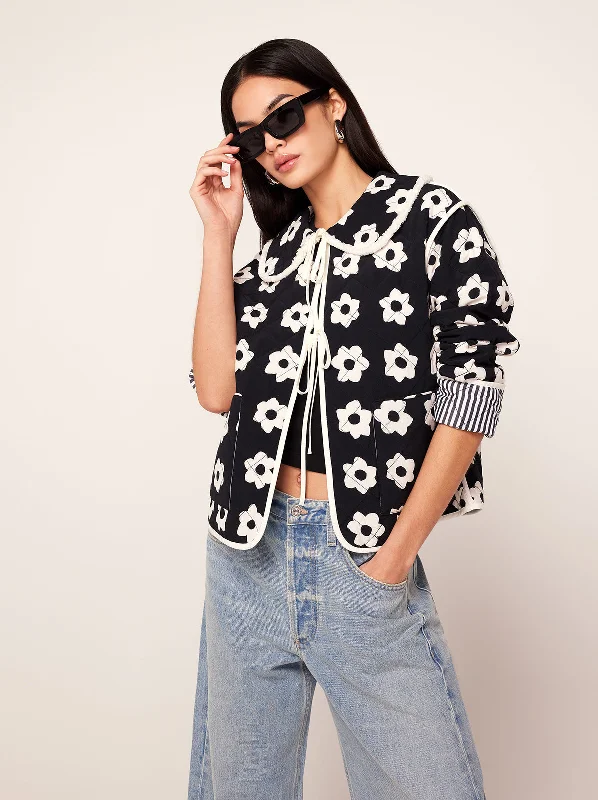 Piper Black Tiled Floral Reversible Quilted Jacket