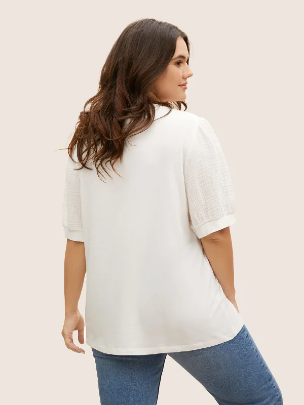 plain-textured-patchwork-lantern-sleeve-t-shirt