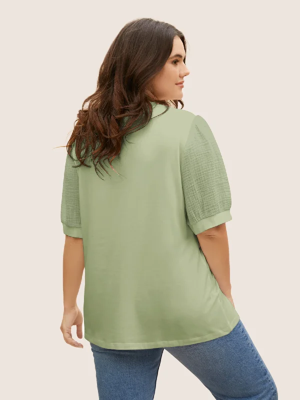 plain-textured-patchwork-lantern-sleeve-t-shirt