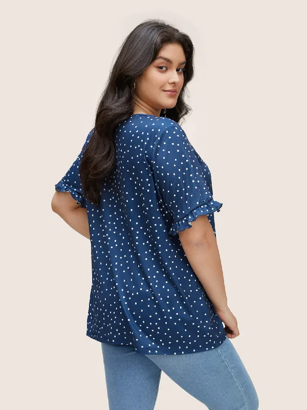 polka-dot-print-gathered-frill-trim-t-shirt