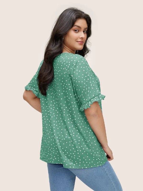 polka-dot-print-gathered-frill-trim-t-shirt