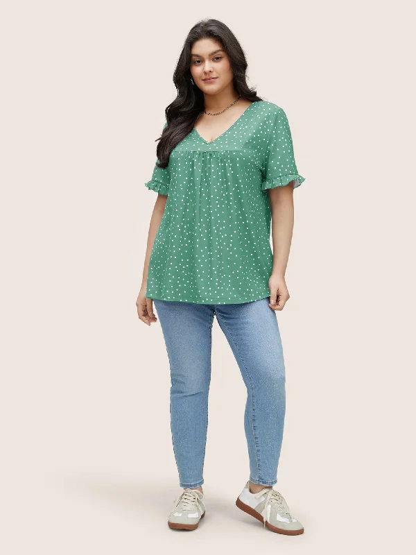 polka-dot-print-gathered-frill-trim-t-shirt