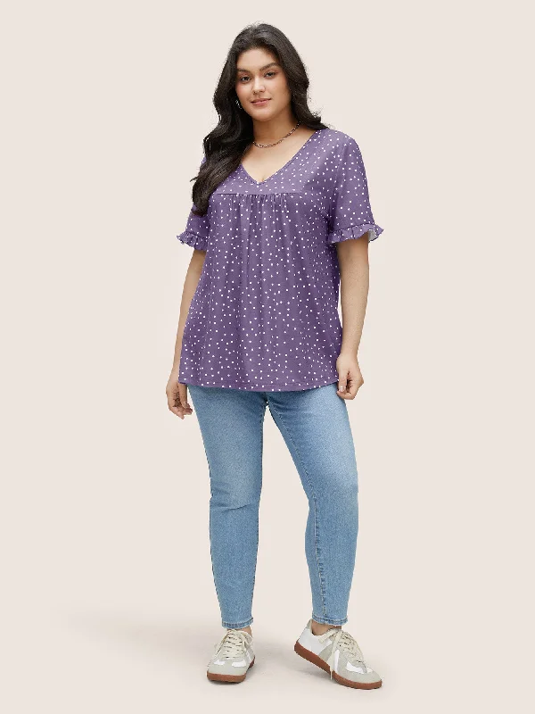 polka-dot-print-gathered-frill-trim-t-shirt