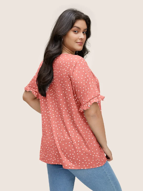 polka-dot-print-gathered-frill-trim-t-shirt