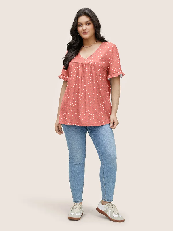 polka-dot-print-gathered-frill-trim-t-shirt