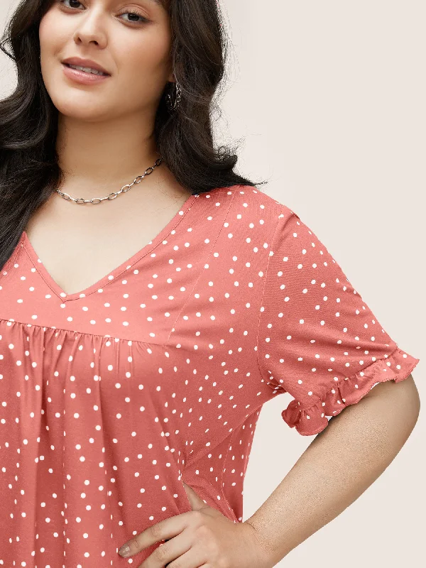 polka-dot-print-gathered-frill-trim-t-shirt