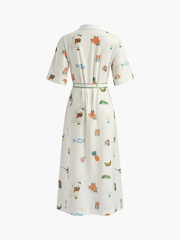 print-collared-button-belted-dress