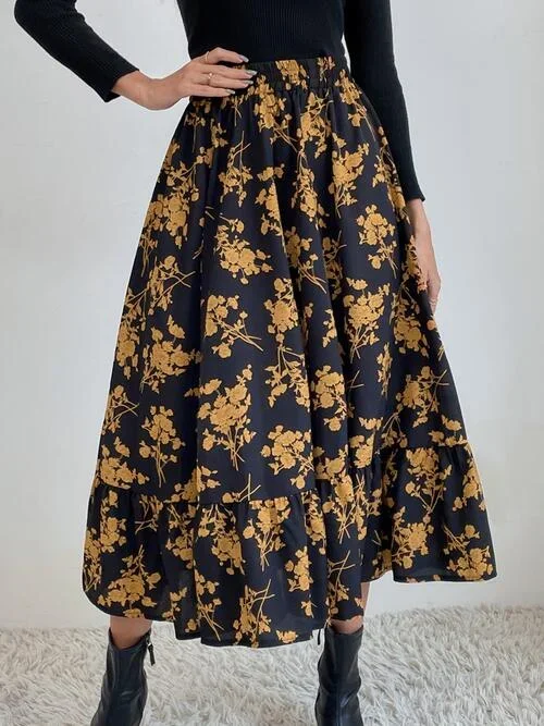 printed-ruffle-hem-midi-skirt