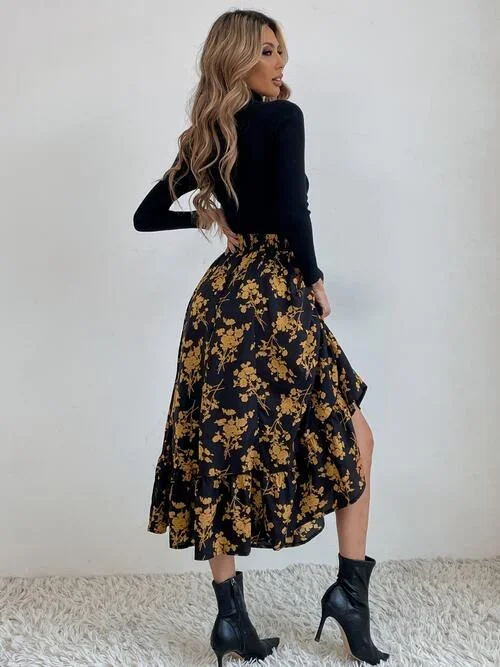 printed-ruffle-hem-midi-skirt